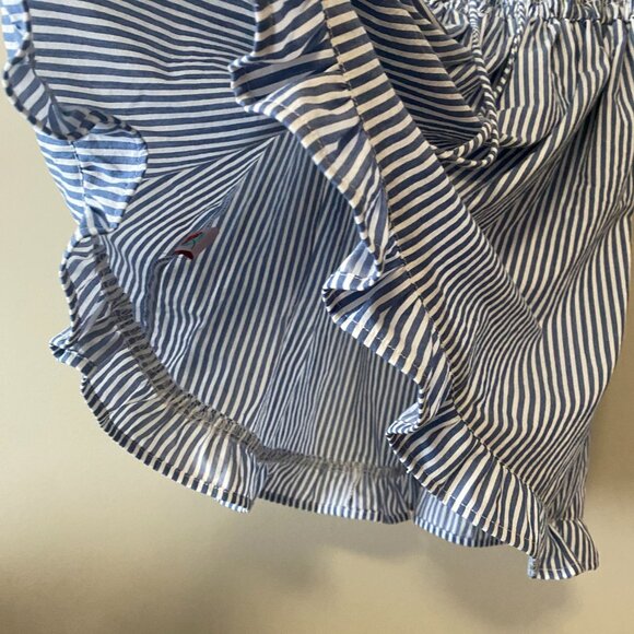 Handmade Children's Blue White Stripes Upcycled 100% Cotton Ruffle Dress - Picture 8 of 15